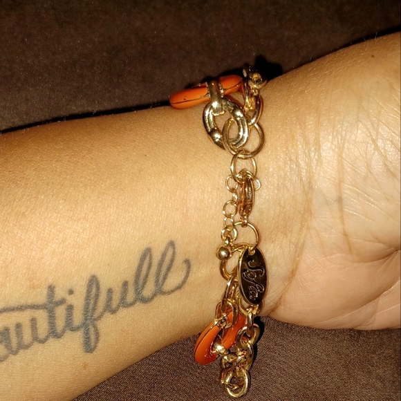 Orange/Gold Chain Link Bracelet OSFM - Picture 2 of 3